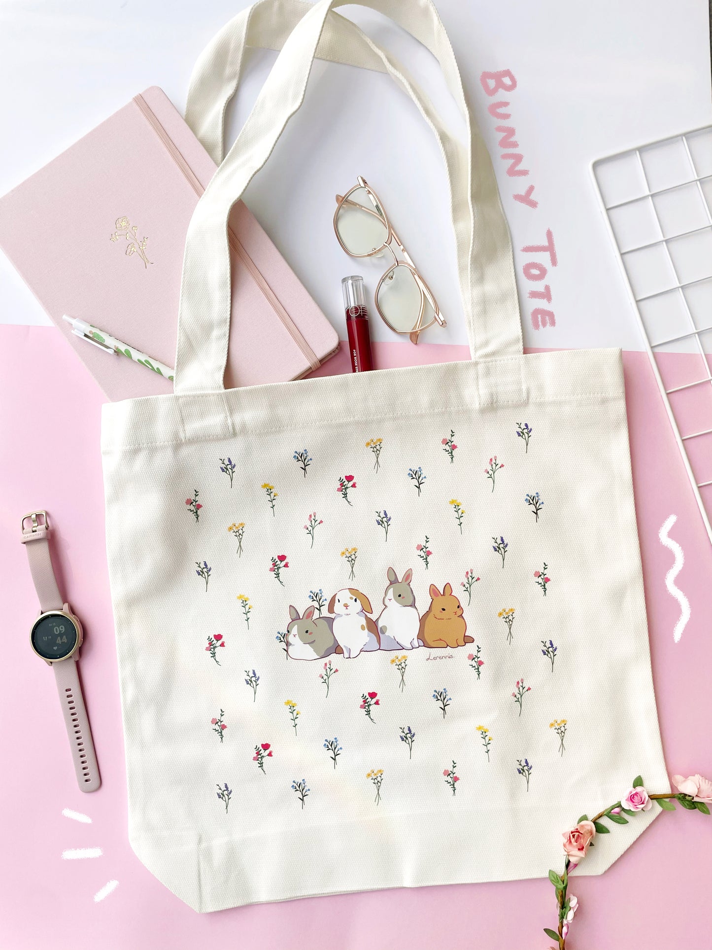 Bunny Floral Tote Bag