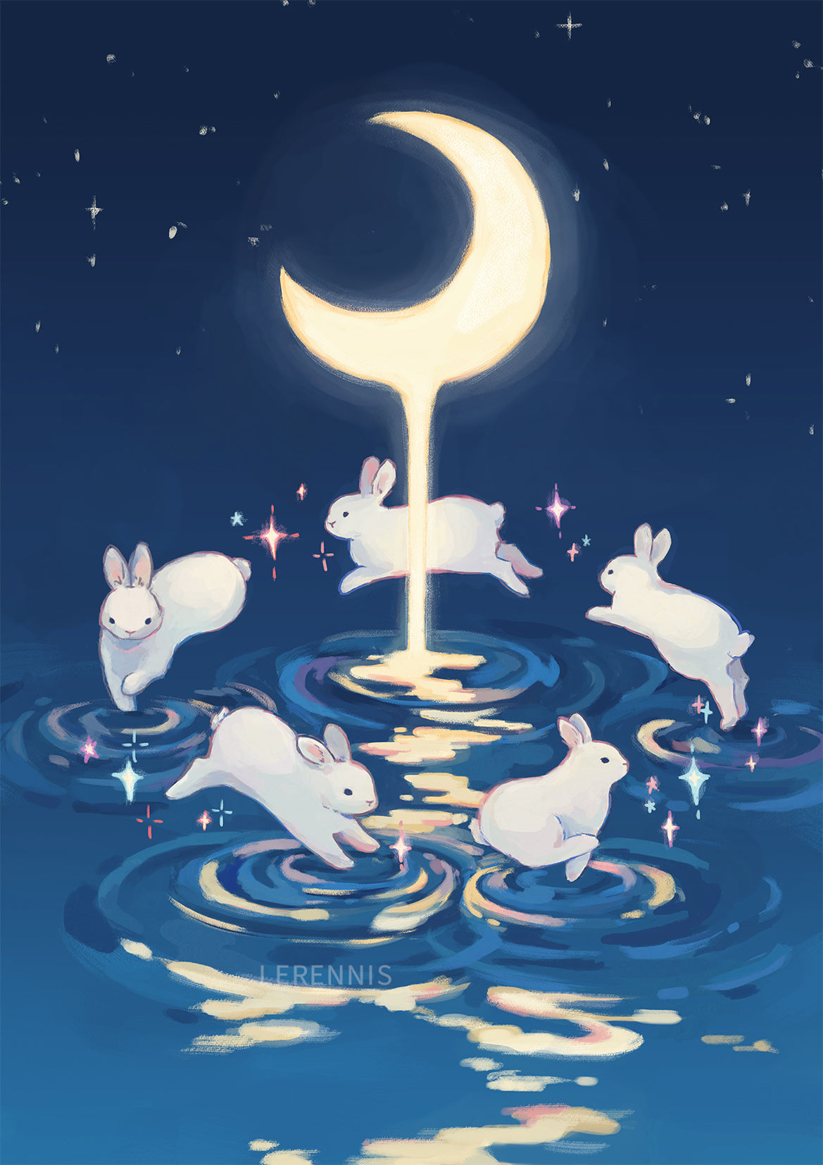 Moon Bunnies Art Print