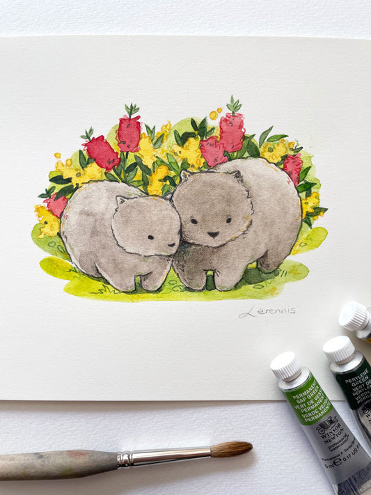 Wombats Original Watercolour Painting