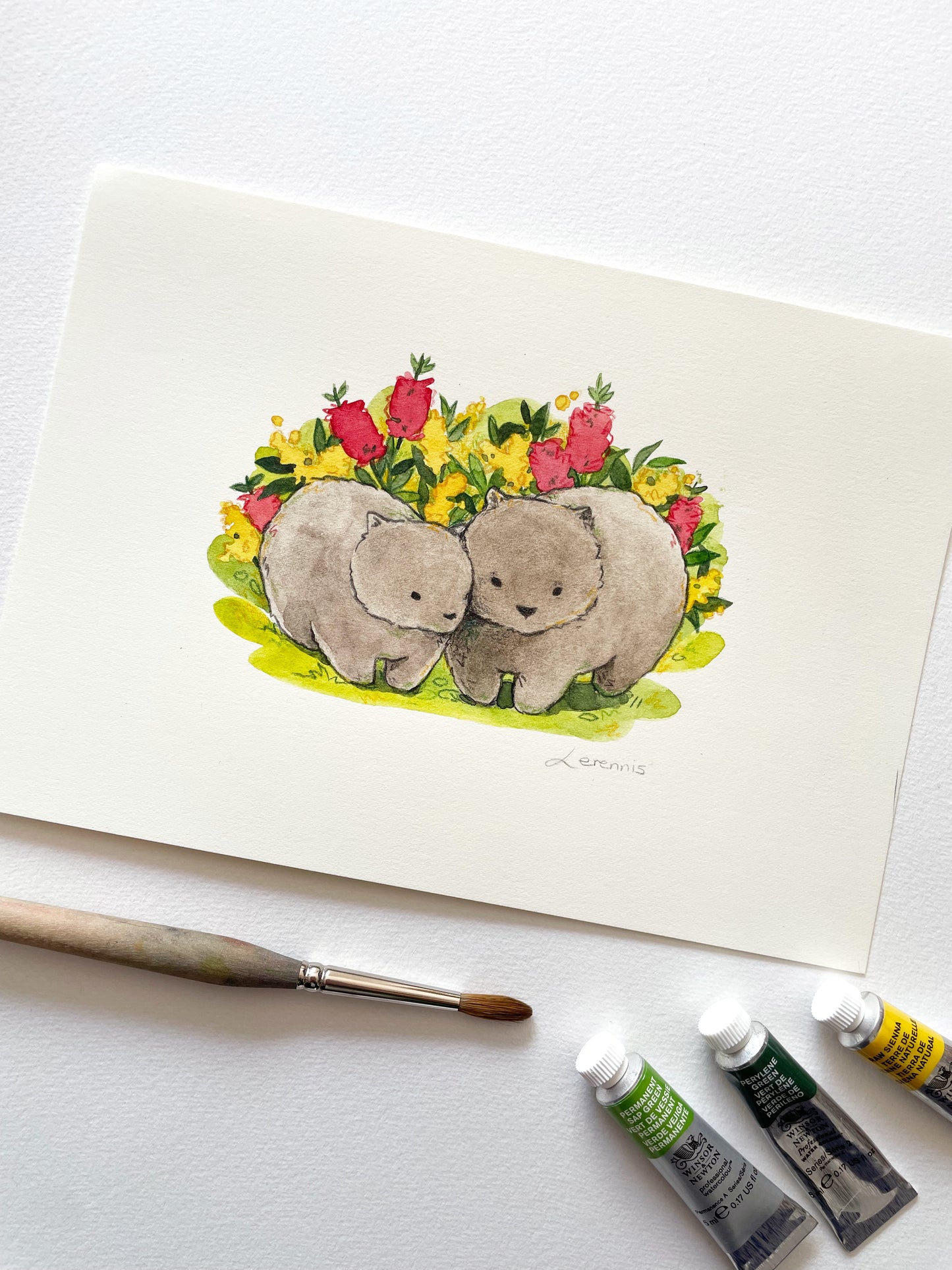 Wombats Original Watercolour Painting