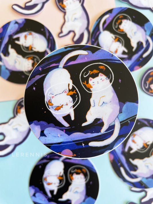 Catstronauts Cats in Space Round Sticker