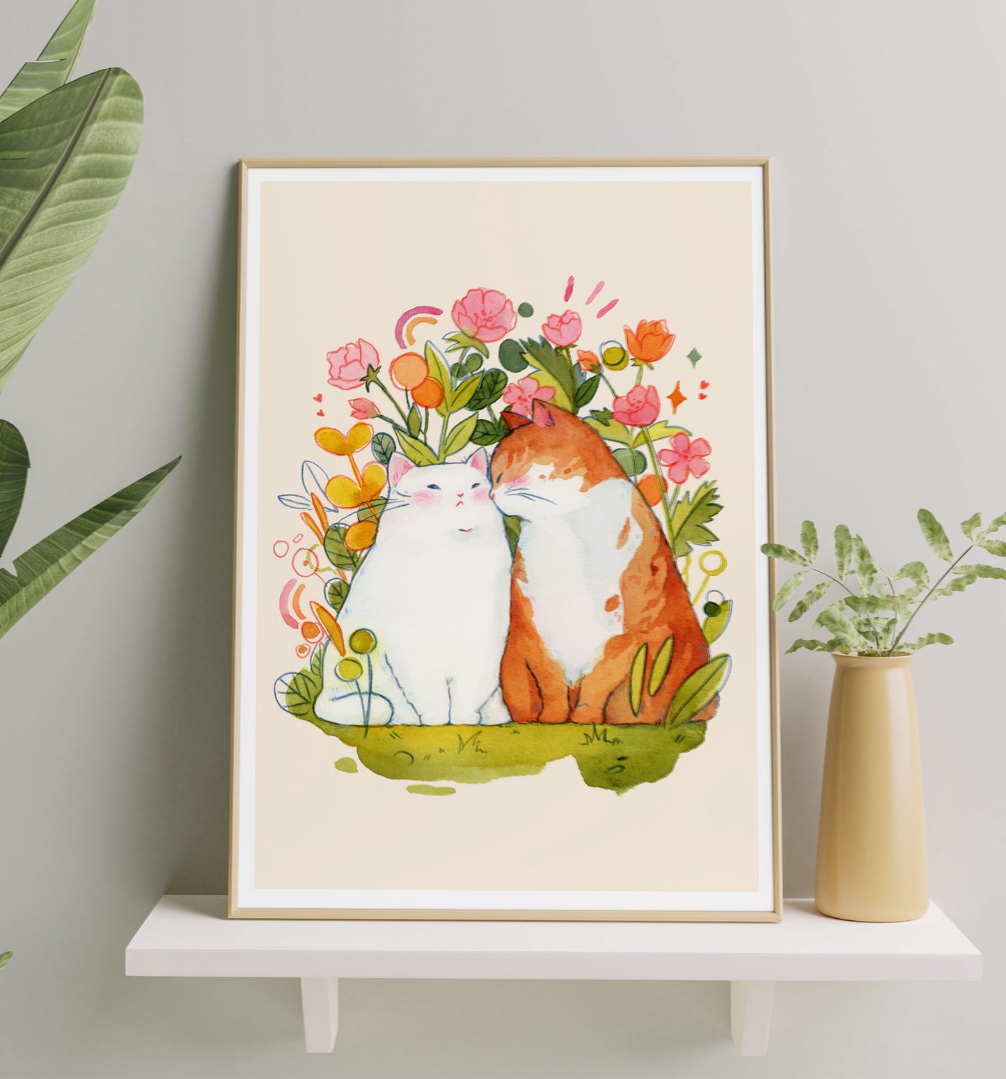 Cats in Love (Kiss) Art Print