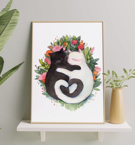 Cats in Love (Cuddling Heart) Art Print