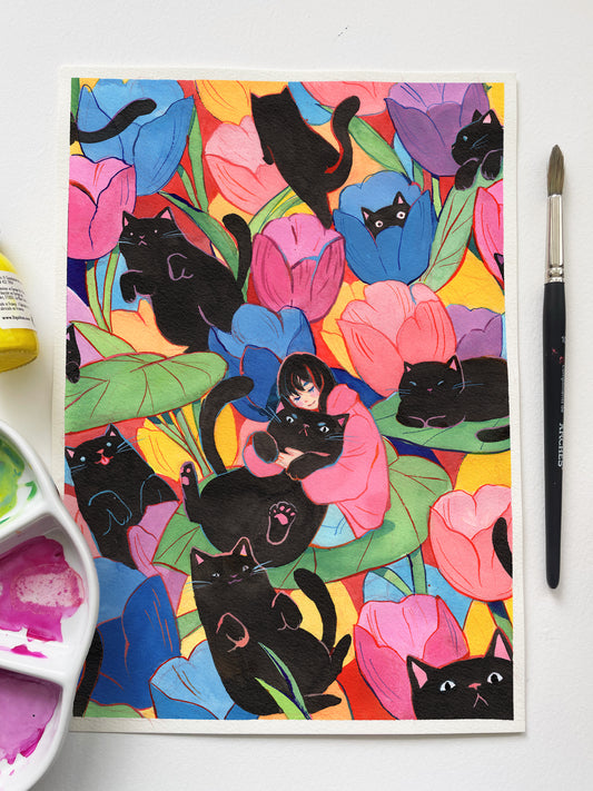 Spring Cats Art Print