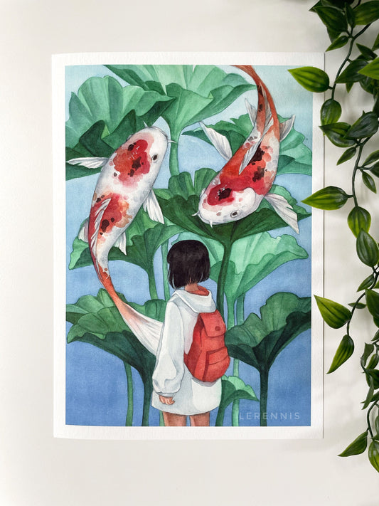 Giant Koi Fish and Lotus Art Print