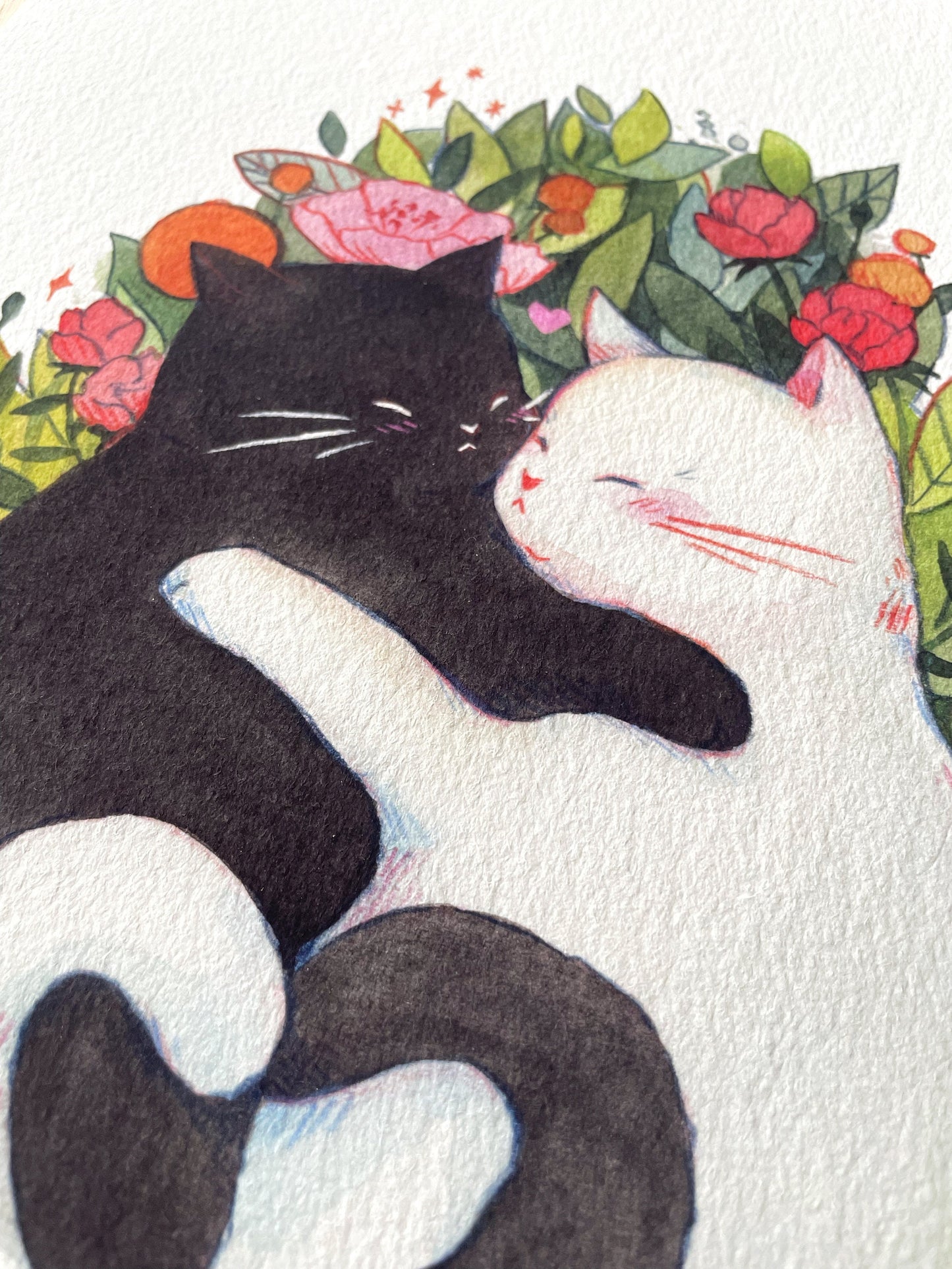 Cats in Love (Cuddling Heart) Art Print