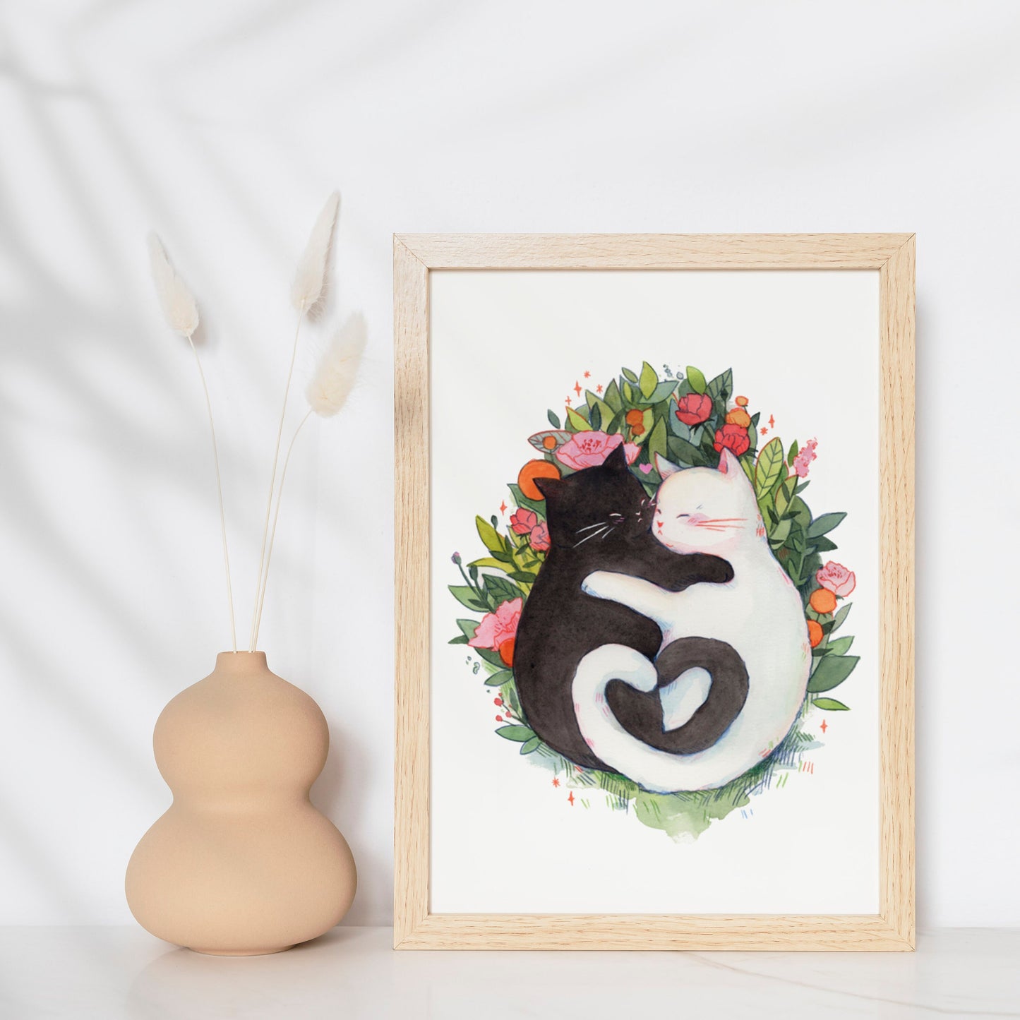 Cats in Love (Cuddling Heart) Art Print