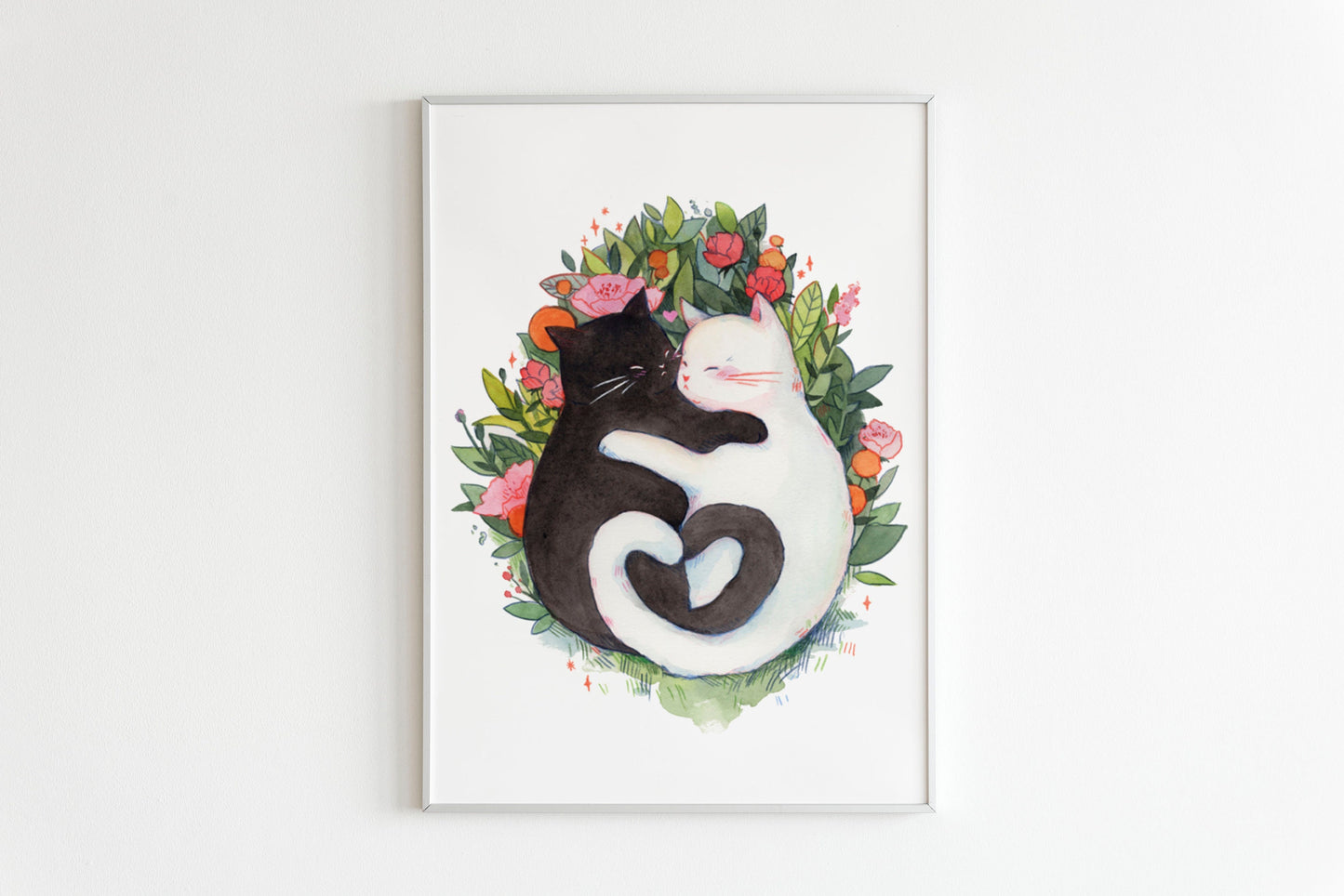 Cats in Love (Cuddling Heart) Art Print