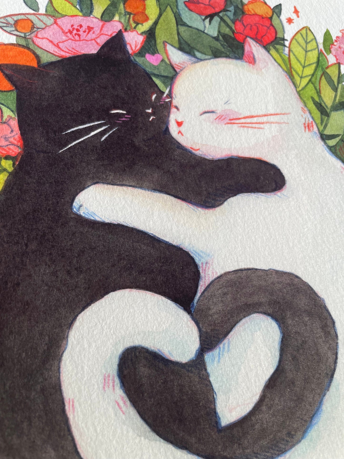 Cats in Love (Cuddling Heart) Art Print