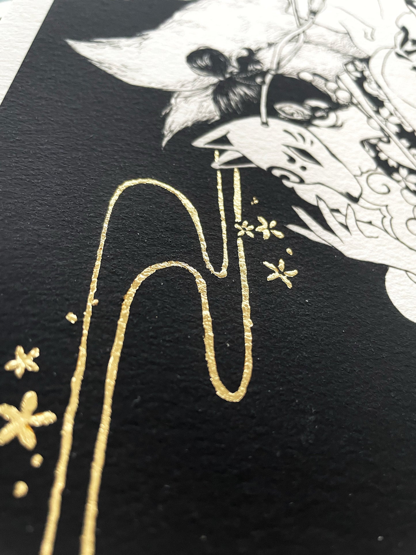 Kitsune Fox Art Print with Gold Leaf